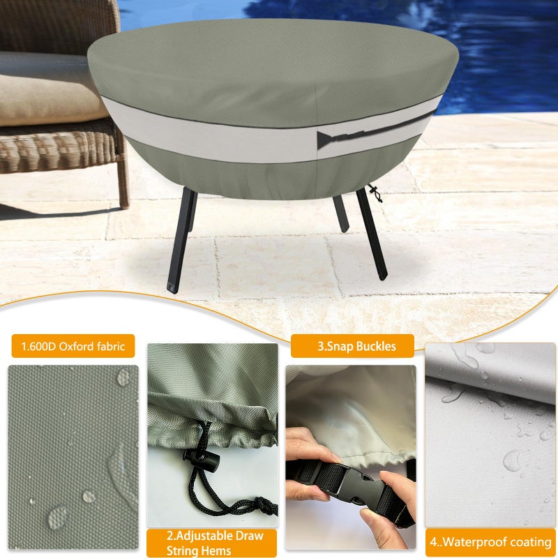 Aacabo Round Patio Table Cover,Suitable for 48 Inch Diameter Patio Round Table,Waterproof Heavy Duty Round Outdoor Coffee Table Cover Grey Green - Image 4